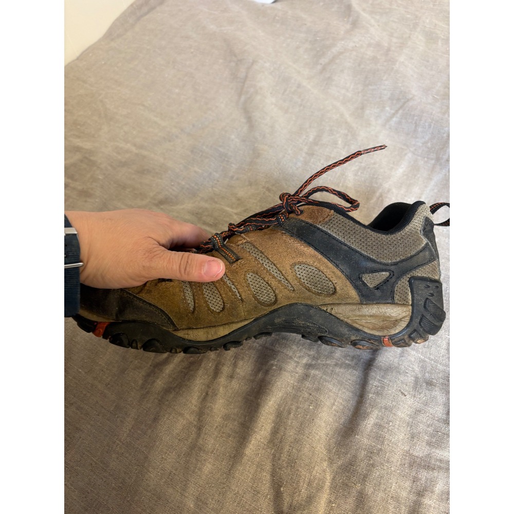 Merrell Mens Hiking Shoes Brown Black Orange Suede Mesh Low Top Trail Sneakers - Picture 5 of 13